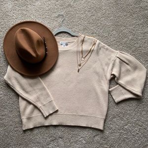 Drop Shoulder Puff Sleeve Ivory Sweater